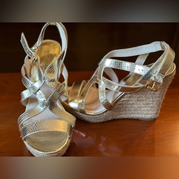 Michael Kors Gold Wedge Sandals, Size 8.5. - Picture 1 of 5